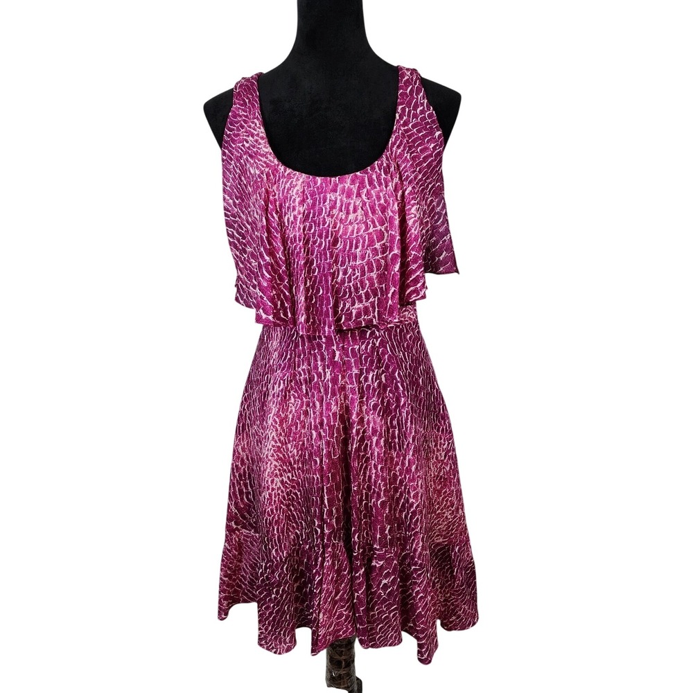 CYNTHIA STEFFE Size 2 Carey Dress 100% Silk Ruffled Reptile Print Fit &‎ Flare